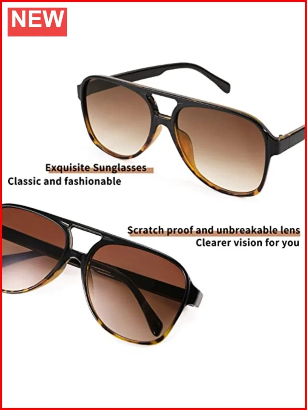 Vintage Retro 70s Plastic Aviator Sunglasses Square Frame UV400 Lightweight